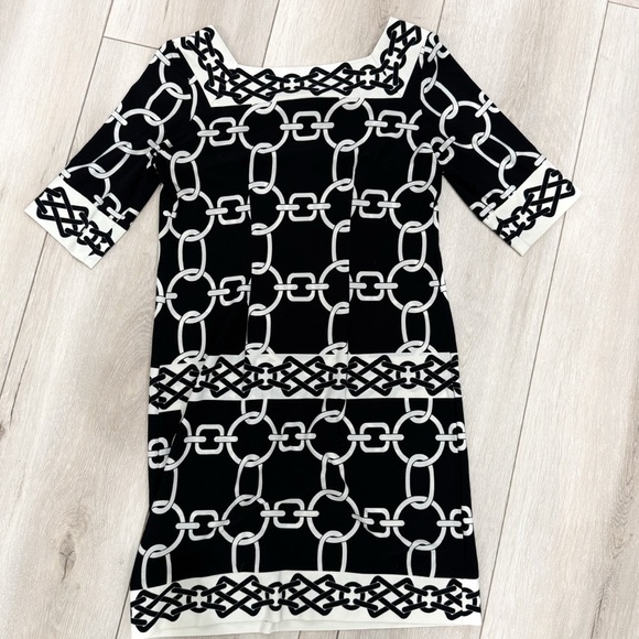 London times black white geometric retro style print sheath dress ❤️ - Picture 3 of 6